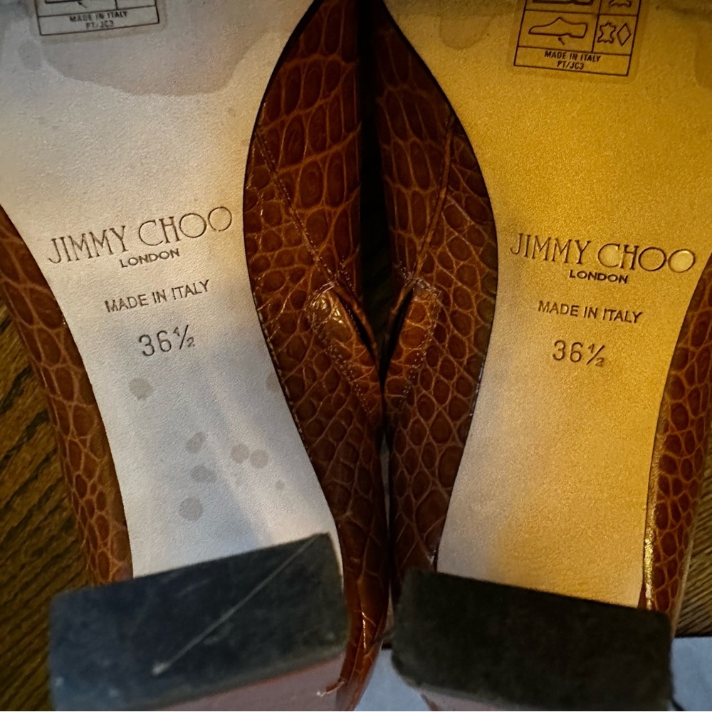 ❌SOLD❌ Jimmy Choo Brown Tan Croc Embossed Heeled Boots size 36.5 - Picture 8 of 15